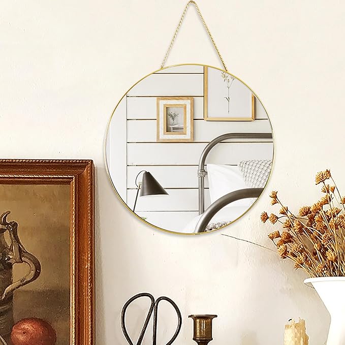 11.8-inch Small Round Wall Mirror, Gold Bathroom Mirror