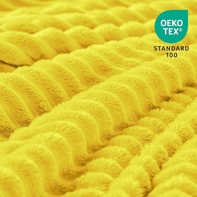 BEDELITE Fleece Throw Blanket for Couch – 3D Ribbed Jacquard Soft and Warm Decorative Fuzzy Blanket – Cozy, Fluffy, Plush Lightweight Yellow Throw Blankets for Bed, Sofa, 50x60 inches
