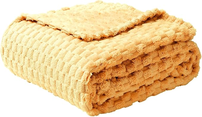 FY FIBER HOUSE Fleece Throw Blanket for Couch 300GMS Super Soft Plush Fuzzy Blankets Lap Blanket for Office Sofa, 50x60 Inches, Yellow
