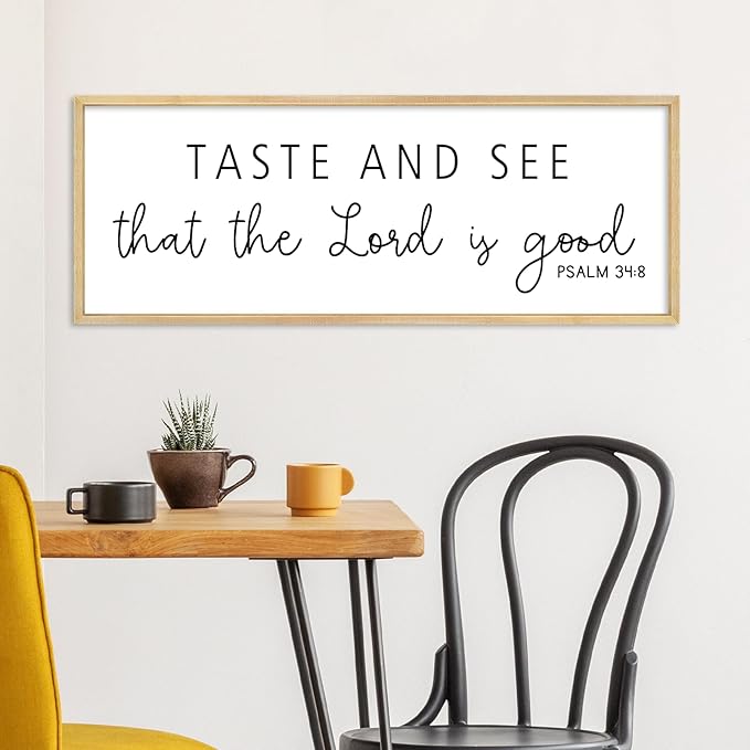 Oh Taste And See That The Lord Is Good Wall Decor 32"×12" Psalm 34:8 Bible Verse Scripture Sign Large Christian Dining Room Wall Hanging Art (Wood)