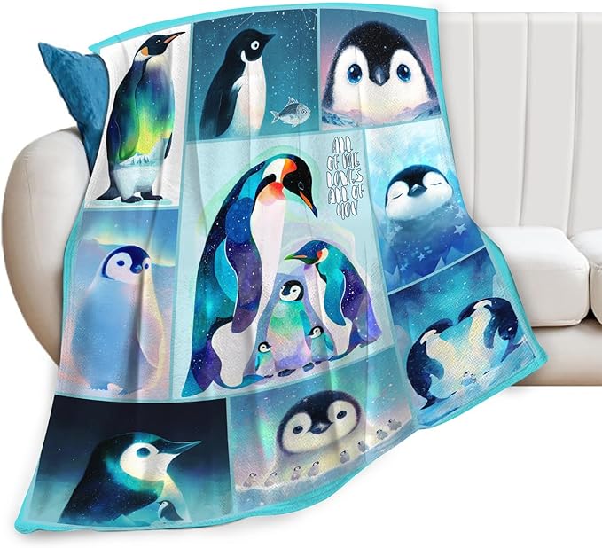 Penguin Blanket for Girls Women Boys Men Adults Kids Soft Cozy Fleece Cute Penguin Animal Throw Blankets Gifts Warm Flannel Plush Lightweight Decorative for Couch Bed Sofa 80"X60"