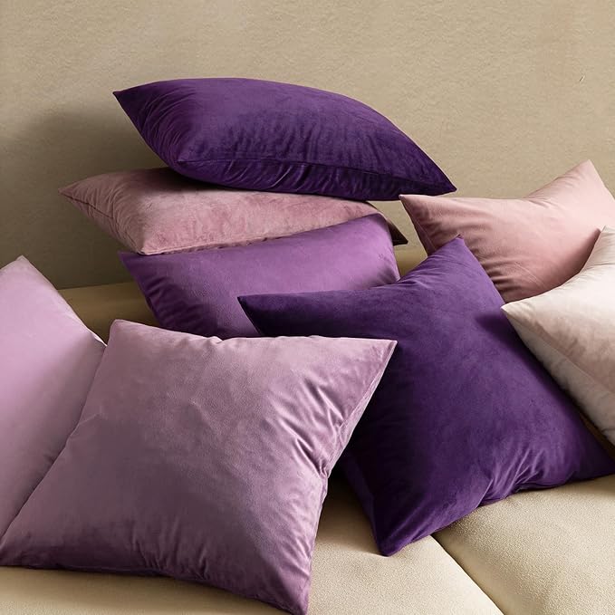 MIULEE Velvet Throw Pillow Covers 26x26 Inch, Pack of 2 - Eggplant Purple,Super Soft Decorative Square Euro Cushion Cases Modern Luxury Spring Home Decor for Bed,Bedroom, Sofa,Couch