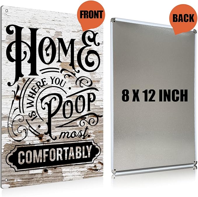 BEASTZHENG Funny Home is Where You Poop Most Comfortably Bathroom Metal Tin Sign Wall Decor - Farmhouse Bathroom Quote Tin Sign for Toilet Restroom Home Decor Gifts