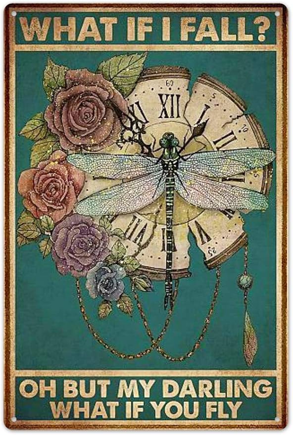 Fmcmly What If I Fall？Oh But My Darling What If You Fly Vintage Metal Tin Signs Home Bar Kitchen Hotel Office Bedroom Living Room Cafes Wall Decor 8x12 Inch
