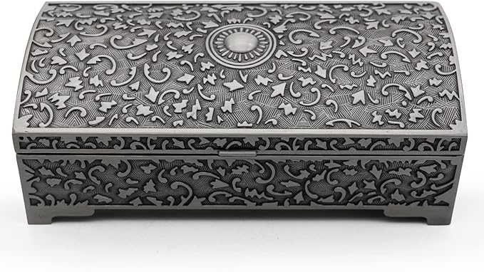 Vintage Metal Jewelry Box Small Trinket Storage Organizer Box Chest Ring Case for Girls Women, Tin Color, Medium