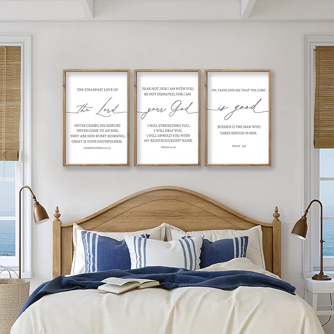 The Lord Your God Is Good Bible Verses Wall Art Decor Set of 3 24"x16" Bedroom Above Bed Inspirational Christian Scripture Wood Framed Sign Rustic Home Living Room Office Wall Hang (Wood)