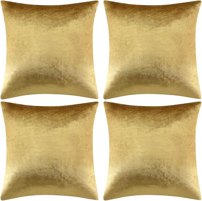 GIGIZAZA Velvet Gold Pillow Covers 18x18，Pack of 4 Decorative Throw Pillow Soft Covers Square Couch Pillow Modern Covers Living Room Luxury Cushion Covers