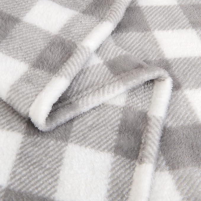 BEDELITE Plaid Fleece Twin Blanket for Couch & Bed, Grey & White Checkered Flannel Blanket, Cozy & Soft Buffalo Plaid Decor Blanket for Women, Men, 60"x80"