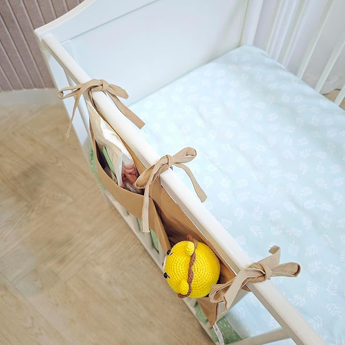 Baby Bedside Hanging Storage Bag - 2-Pocket Bedside Storage with High Capacity for Diapers & Essentials, Space-Saving Hanging Nursery Organizer 5 Colors Available (Khaki)