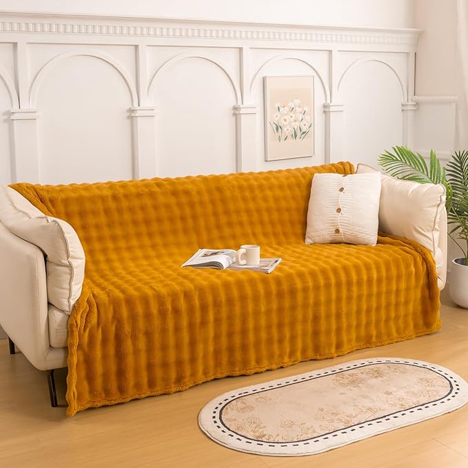 YUSOKI Luxury 3D Bubble Light Weighted Throw Blanket 1.8lb,All Ages,Home Decoration, (Gold,50 * 60inches)