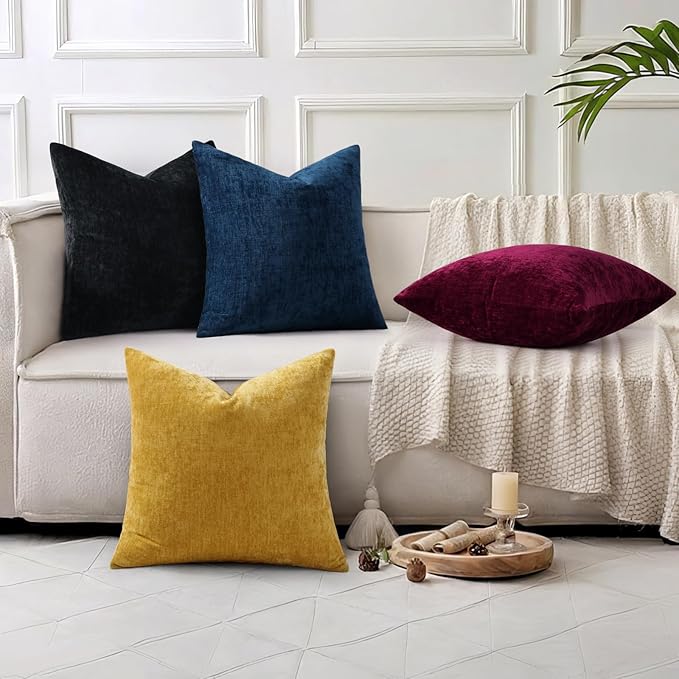 decorUhome Chenille Black Throw Pillow Covers 12x20 Inch Set of 2, Decorative Soft Couch Pillow Covers Solid Dyed Accent Farmhouse Neutral Rectangle Pillow Cases for Sofa