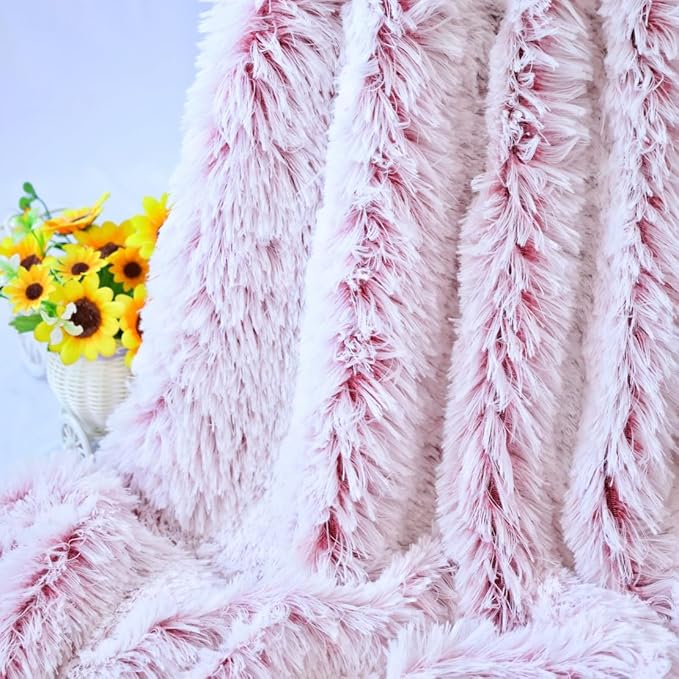 Plush Super Soft Blanket Bedding Sofa Cover Furry Fuzzy Fur Warm Throw Qulit Cozy Couch Blanket for Winter (51"x63",Wine Red and White)