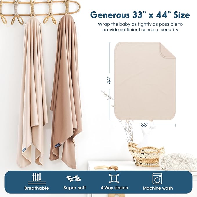 GRSSDER 2 Pack Newborn Swaddle Blanket, Ultra Soft Stretchy Jersey Knit Extra Large Size 33 x 44 Receiving Blankets for Easy Swaddling Baby Snug and Cozy