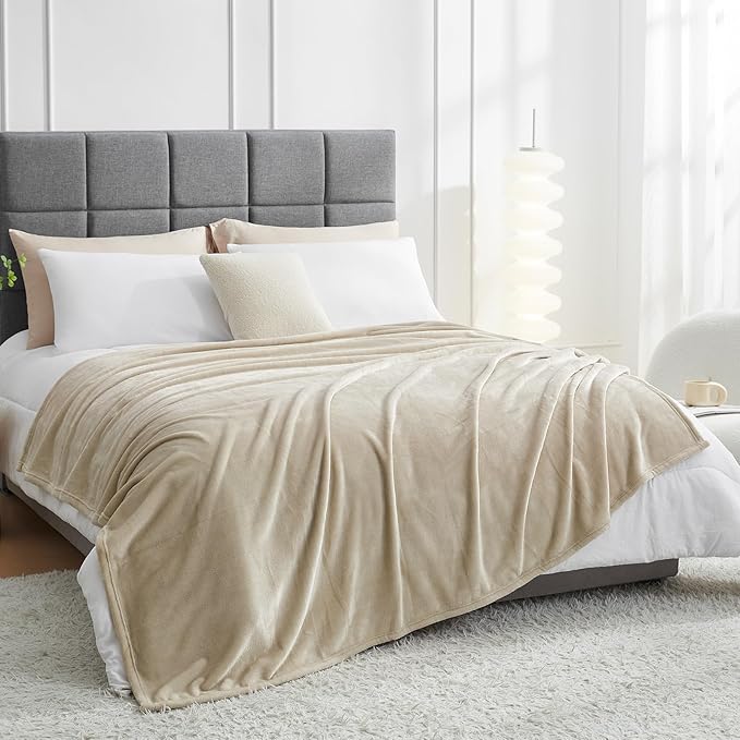 Hansleep Fleece Taupe Full Blanket, Super Soft Flannel Fuzzy Plush Cozy Blanket for All Seasons, Taupe, Full 84x90 Inches