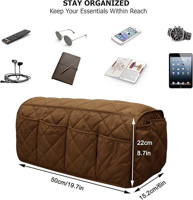 Sofa Armrest Organizer Waterproof Armchair Caddy Remote Control Holder for Recliner Non Slip Recliner Organizer Chair Arm Organizer with 14 Pockets for TV Remotes, Books, Magazines, iPad