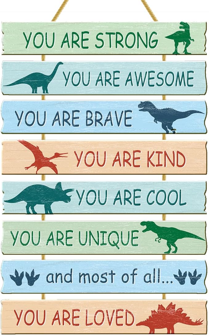 Rutiyoka Dinosaur Room Decor for Boys Bedroom Wall Dino Inspirational Art Kids Wood Decorations Little Boy Nursery Toddler Sign