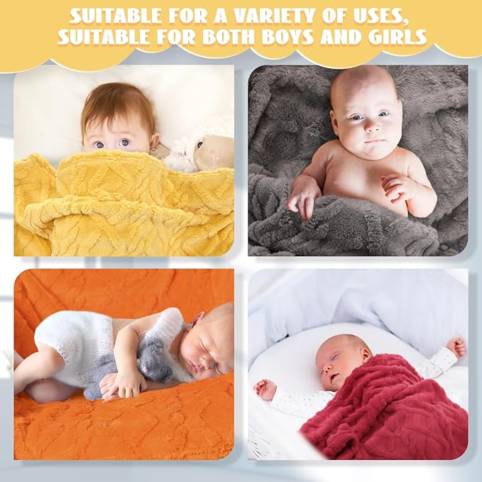 VitalCozy 4 Pcs Soft Fleece Baby Blankets Set 30" x 40" 3D Plush Warm Nursery Swaddling Bed Blanket Little Boys Girls Infant Toddlers and Newborn Receiving Gifts Blankets(Orange Set)