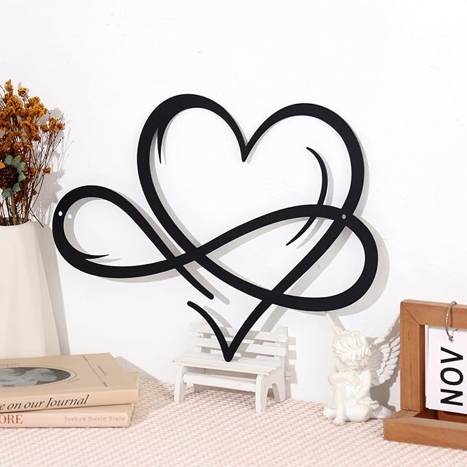 Bnesi Infinity Heart Metal Wall Art Love Signs for Home Decor Black Wall Decor Above Bed Wall Decor Minimalist Wall Art for Living Room Bedroom Bathroom Kitchen (Style T)