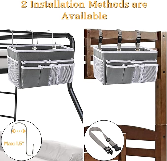 Ofiray-home 2pcs Bedside Caddy/Bedside Hanging Storage Bag for Bunk College Dorm Bed and Hospital Beds,Can be Placed Glasses,Water Bottle,Books,Mobile Phones,Keys,Dorm Room Essentials