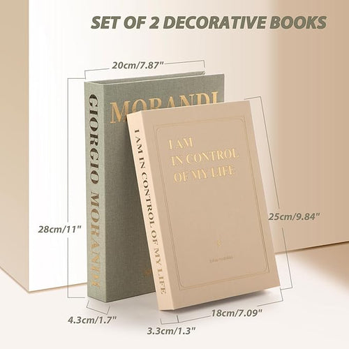 Aesthetic Decorative Books - Set of 2 Fake/Faux Book Box for Coffee Table Entryway Dining Room Bookshelf Console Bedside Decor, Book Decor Aesthetic for Decorative Keepsake Box & Photo Storage