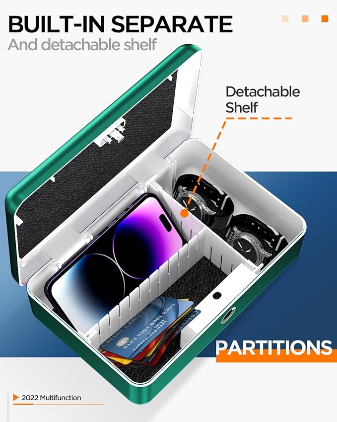 AICase Biometric Fingerprint Storage Box, Portable Security Box for Money Jewelry Safe Combination Lock for Car Home Office Travel Green