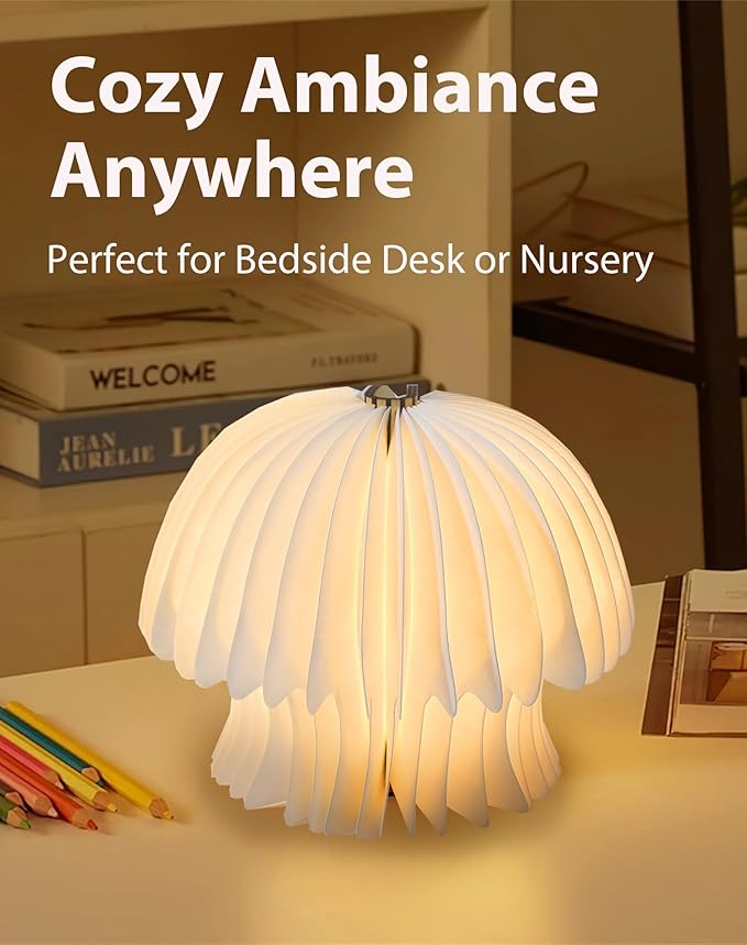 Modern Decor Mushroom Lamp - Foldable Pocket Lamp,1200mAh Battery Rechargeable Warm Light, Portable LED Decorative Light for Bedroom, Living Room & Desk - Cute Home Decor