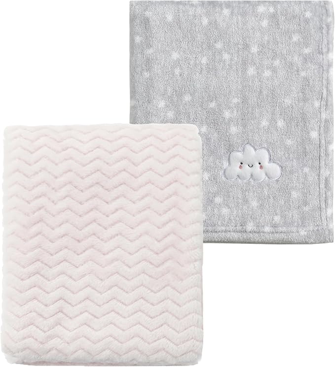 CREVENT 2Pcs 30''X40'' Cute Cozy Fluffy Warm Baby Blankets for Infants Toddlers' Bedding Crib Cot Stroller - Grey Cloud + Wave Whtie