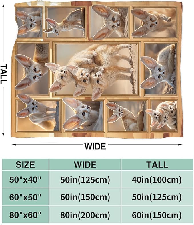 Fennec Fox Blanket for Girls Women Boys Men Adults Kids Soft Cozy Fleece Desert Fox Throw Blankets Gifts Warm Flannel Plush Lightweight Decor for Couch Bed Sofa 80"X60"