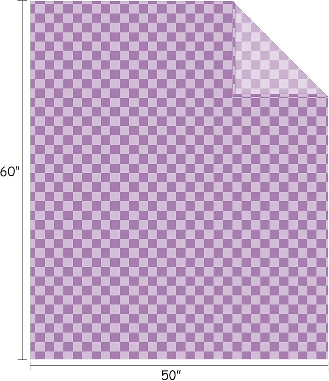 FY FIBER HOUSE Checkered Flannel Fleece Throw Blanket Soft Cozy Checkerboard Grid Print Chessboard Gingham Pattern Blankets for Bed Couch Sofa, 50"x60", Purple