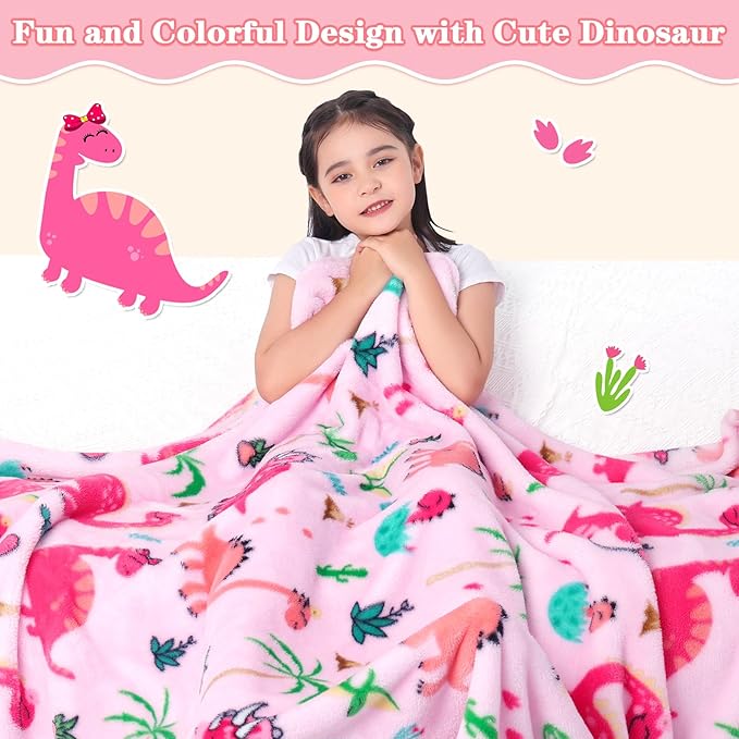 Lukeight Pink Dinosaur Toddler Blanket Gifts for Girls, Plush Dino Throw Blanket for Kids and Adults, Thick and Warm Girls Blanket for Teens Birthday (Dinosaur, 50x60 Inches)