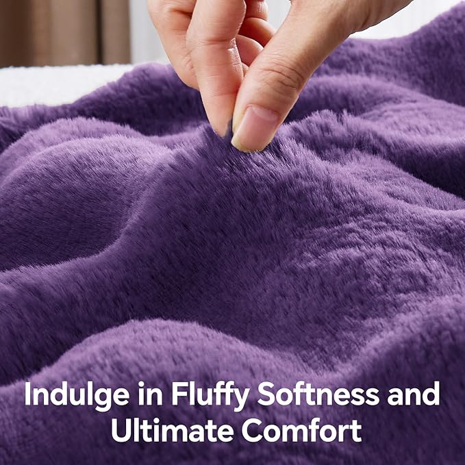 BEDELITE Faux Fur Throw Blanket, Soft Cozy Plush Purple Bubble Blanket for Couch Sofa Bedroom Living Room Decor - 870GSM Thick Warm Fuzzy Fluffy Faux Rabbit Fur Blanket for Women Gift, 50x60 Inches