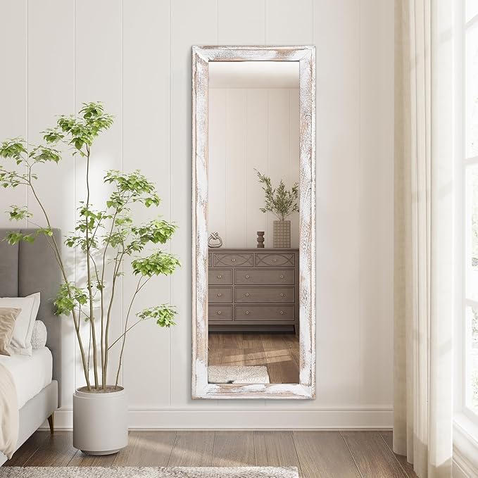 AAZZKANG Wall Mirror Full Length with Wood Frame 47"x16" Rustic Large Hanging Mirrors Decorative for Bedroom Living Room Bathroom Entryway Rectangular