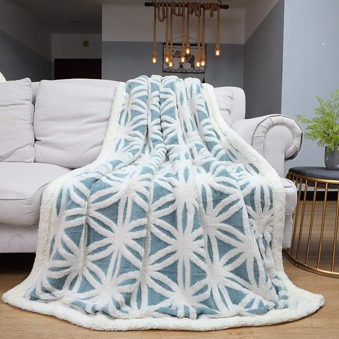 LOMAO Sherpa Fleece Blanket Easter Gifts for Mom Cozy Soft Throw Blanket for Women Men Dual Sided Couch Sofa Bed Blanket (Light Blue,51x63 inch)