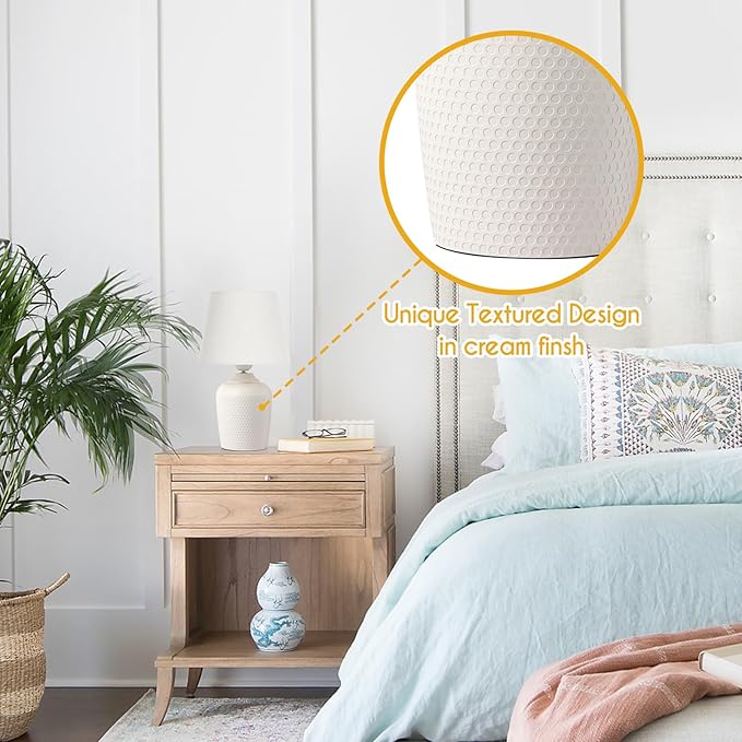 Sucolite Small 11.8'' Table Lamps Set of 2, Bedside Nightstand Lamps for Bedroom Kid’s Room, Cute Desk Lamps with Studded Texture Base for Reading Nursery Living Room Office, Cream