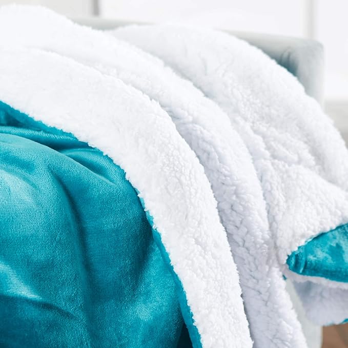 Genteele Sherpa Throw Blanket Super Soft Reversible Ultra Luxurious Plush Blanket, 102 x 90 inches, Teal/White