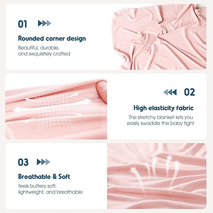 GRSSDER 2 Pack Newborn Swaddle Blanket, Ultra Soft Stretchy Jersey Knit Extra Large Size 33 x 44 Receiving Blankets for Easy Swaddling Baby Snug and Cozy
