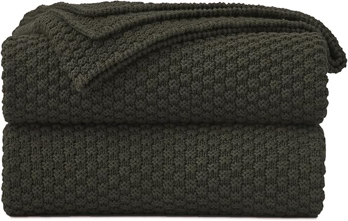 Longhui bedding Dark Brown Knitted Throw Blanket for Couch, Soft, Cozy Machine Washable 100% Cotton Sofa Knit Blankets, Heavy 4.0lb Weight, 60 x 80 Inches, Dark Brown Color.