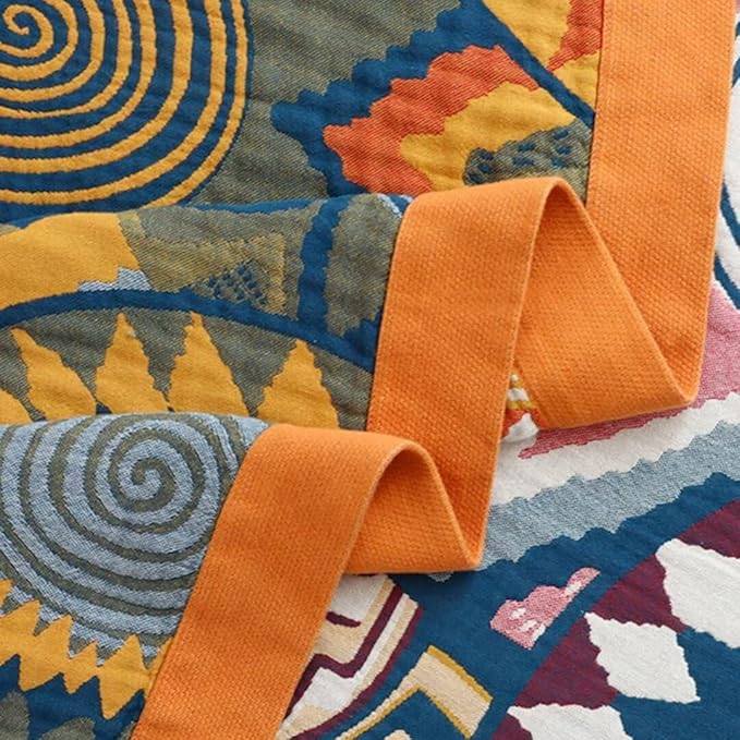 Boho Blanket for Bed 100% Cotton Bohemian Throw Blankets Ultra Soft Woven Muslin Decorative Blankets All Seasons Vintage Quilt Knitted Blanket for Sofa Chair (Colorful, 60"x80")