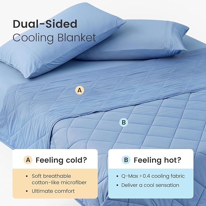 Cozy Bliss Cooling Blanket for Hot Sleepers Twin Size, Q-Max 0.45 Cooling Comfort Throw, Cold Blankets for Night Sweats Sleeping, Ultra-Cool Lightweight Breathable Summer Blanket for Bed, Blue