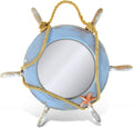 Puzzled COTA Global Pacific Mirror Boat Wheel Nautical Decor - Nautical Themed Wood Mirror, Beach Decor for Wall, Novelty Blue Boat Wheel Mirror with Rope and Starfish Wooden Figure
