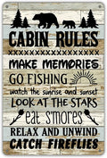 QIONGQI Funny Cabin Rules Metal Tin Sign Wall Art Decor, Farmhouse Wooden Style Cabin Sign for Home Decor Gifts