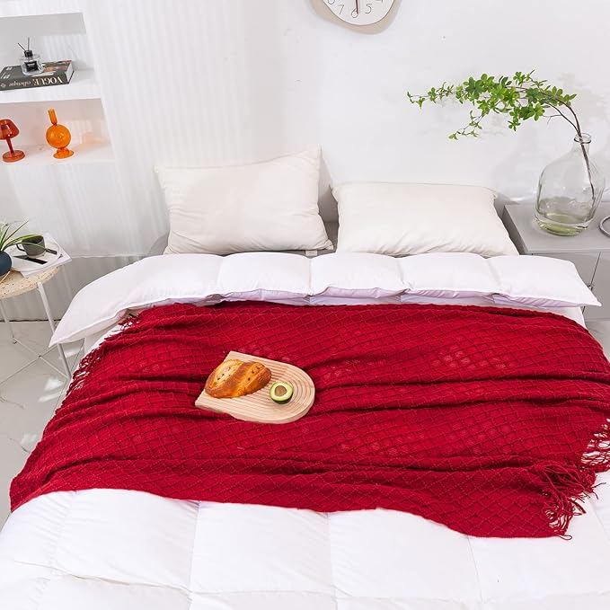 Throw Blanket for Couch,Soft Cozy Knit Blanket,Lightweight Decorative Throw for Sofa Chair Bed Travel and Living Room-All Seasons Suitable for Women,Men and Kids (Red, 50"x60")
