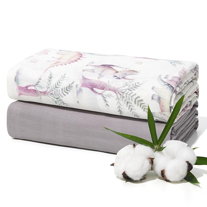 Momcozy Muslin Swaddle Blankets, Breathable and Skin-Friendly Muslin Swaddle, Baby Wraps Shower Gifts & Baby Registry Essentials, Large 47"x47", Jungle Dinosaur