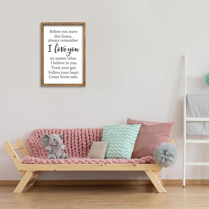 Before You Leave This Home Sign Wall Art Decor 16x11 Inch Rustic Farmhouse Living Room I Love You Inspirational Family Wood Framed Sign Entryway Motivationa And Romantic Wall Hang (Wood)