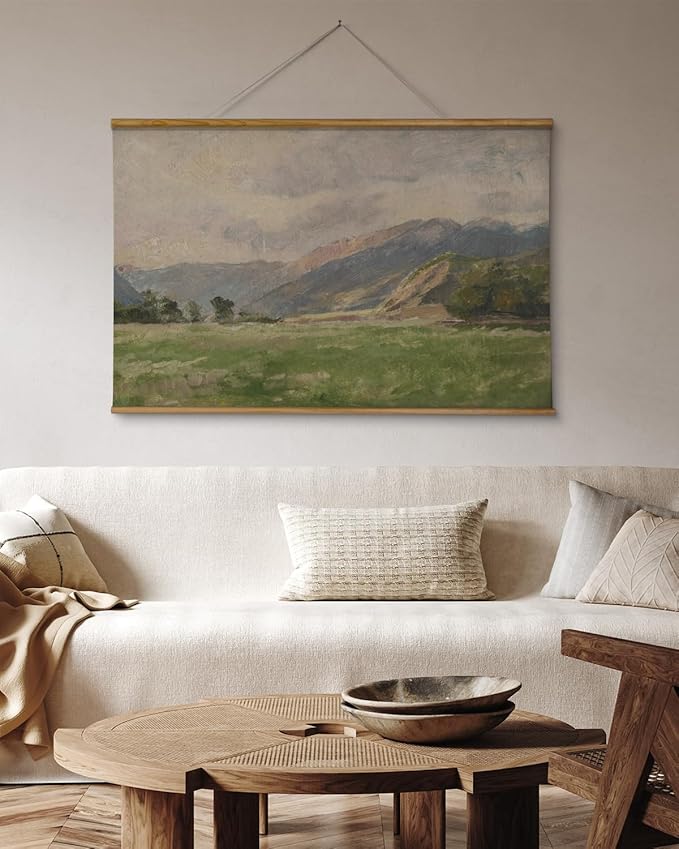 ARPEOTCY Extra Large Vintage Framed Wall Art, 36x54 Inch Field & Mountain Landscape Hanging Framed Canvas Print Art for Living Room Bedroom, Farmhouse Above Bed Wall Decor