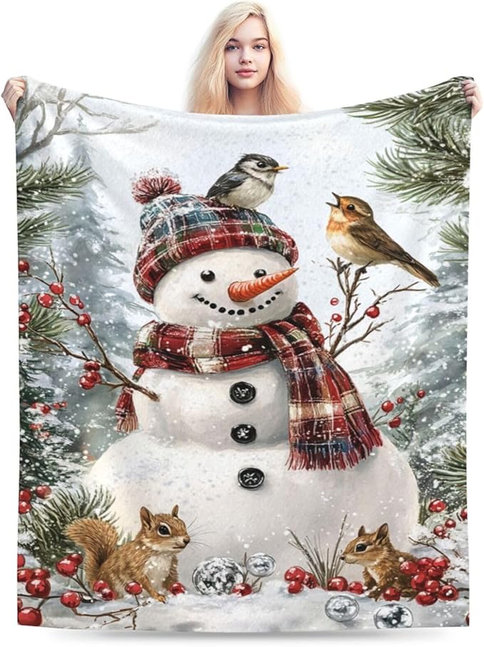 Snowman Throw Blanket - Soft Plush Fleece Christmas Winter Bedding Blankets- Cozy Snowman Stuff Gifts for Women Girls Kids Adults 60"X80"