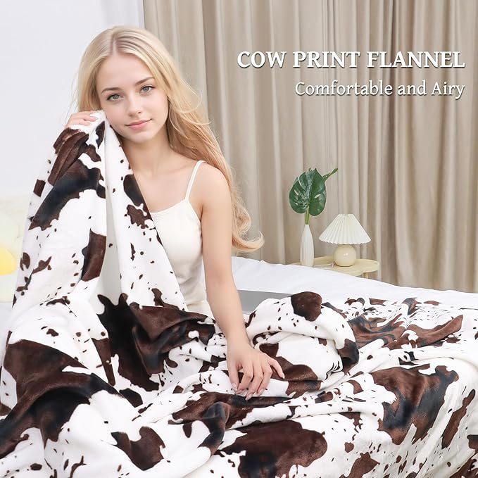 King Throw Blanket for Bed & Couch - Cow Print Blanket King Size, Extra Large Soft Cozy Fleece Throws, Lightweight Western Country Style Plush Bedding Decor for Bedroom, Living Room & Dorm 90" x 108"