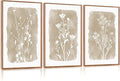 CHDITB Neutral Botanical Wall Art Set of 3, 24"x36" Large Framed Boho Farmhouse Flower Wall Decor, Modern Minimalist Floral Wall Painting, Begie Wildflower Canvas Art Prints for Living Room, Bedroom