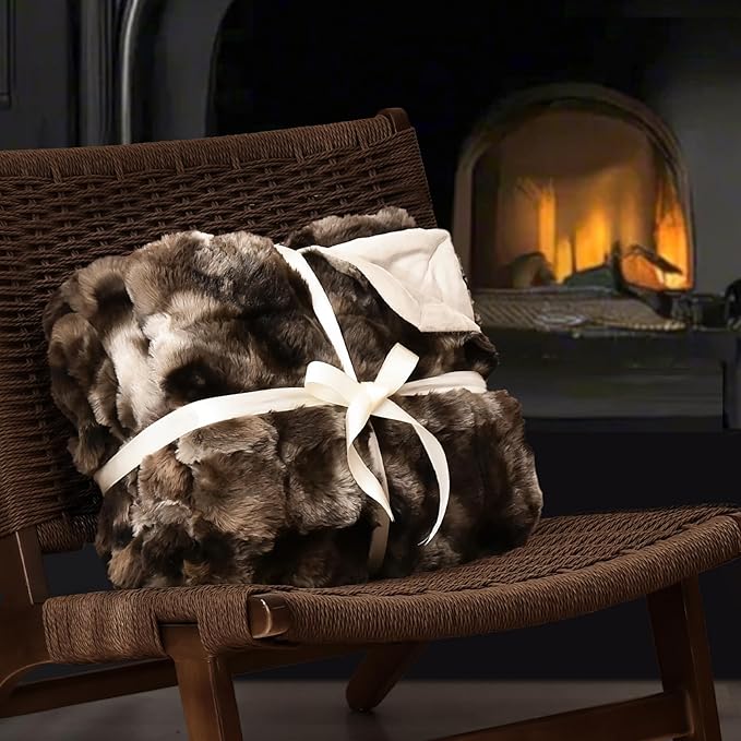 PHF Luxury Faux Rabbit Fur Throw Blanket, Ultra Soft Fluffy Plush Cozy Warm Bubble Blanket for Bed, Couch, Sofa Decorative, Thick Reversible Throw Suitable for Fall & Winter, 50" x 60", Tie Dye Brown