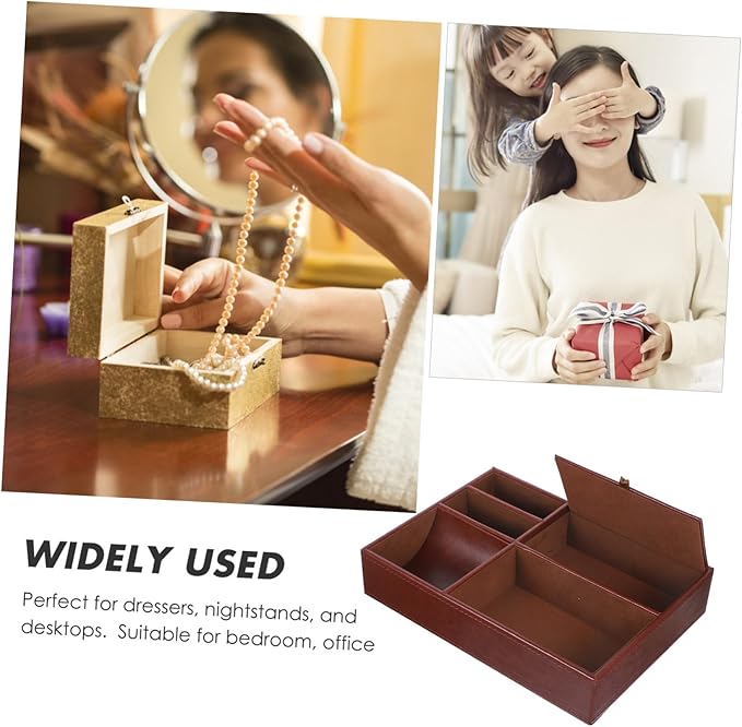 Nightstand Jewelry Box Faux Leather Storage for Phone Keys Wallet Watch Glasses Multi-compartment Organizer for Home and Office for Jewelry and Accessories Storage
